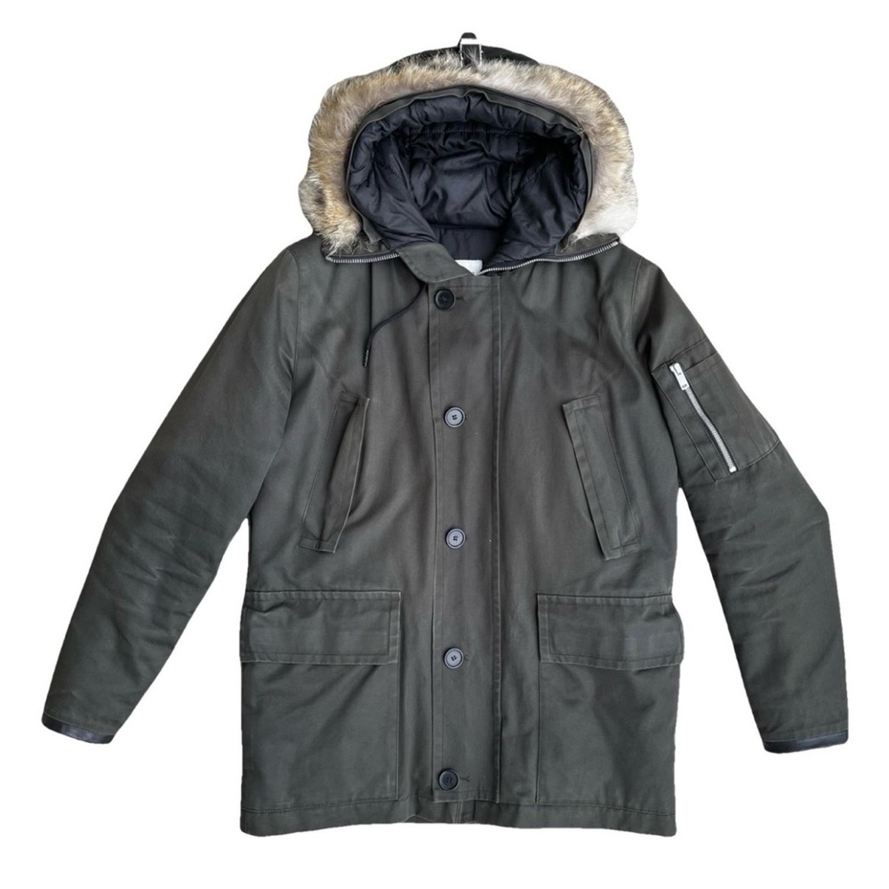 SANDRO Unisex  Olive Green Parka with Fur Hood